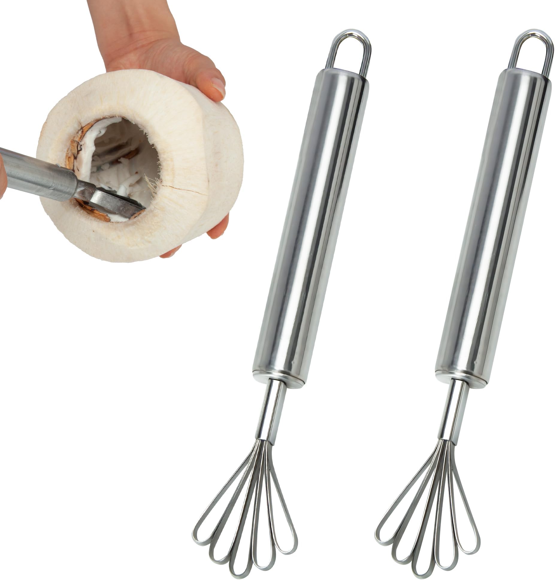2 Pack Stainless Steel Coconut Meat Scraper, Multi-Purpose Coconut Planer, Food Grade Coconut Opener Meat Removal for Safe Opening of Young Green Coconuts