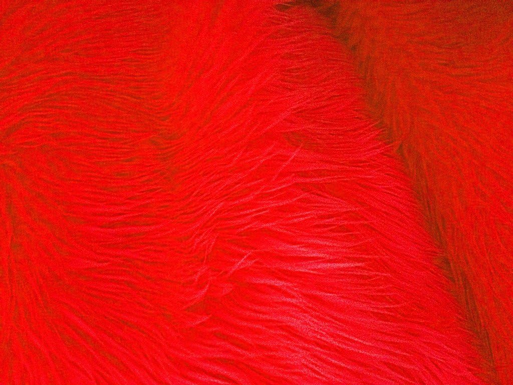 Solid Shaggy Faux/Fake Fur Fabric-Fire Red-Long Pile 60" Sold By The Yard