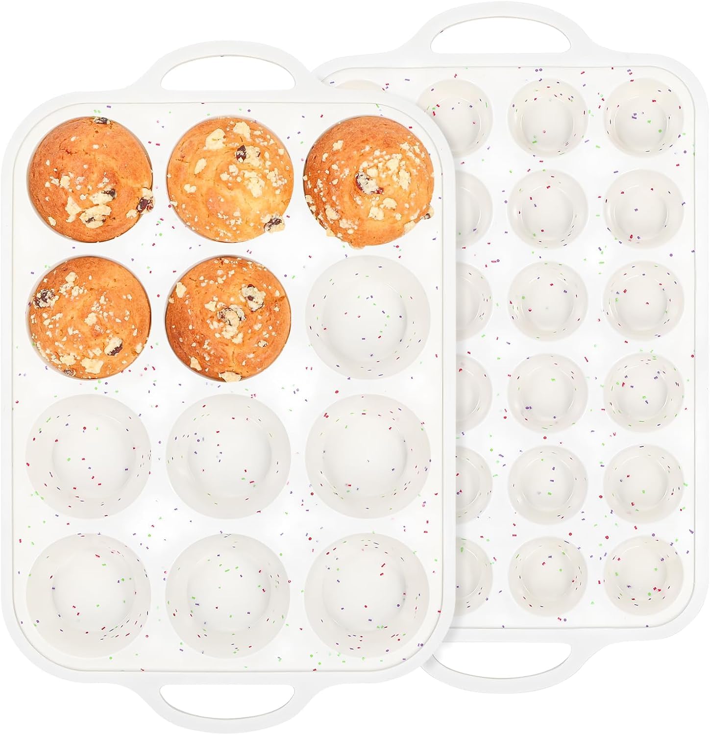 Silikon-Muffinform mit metallverstärktem Rahmen – Muffinform für 12 Muffins & Mini-Muffinform für 24 Muffins für selbstgemachte Muffins, Cupcakes und Brot, ofen- und spülmaschinenfest,