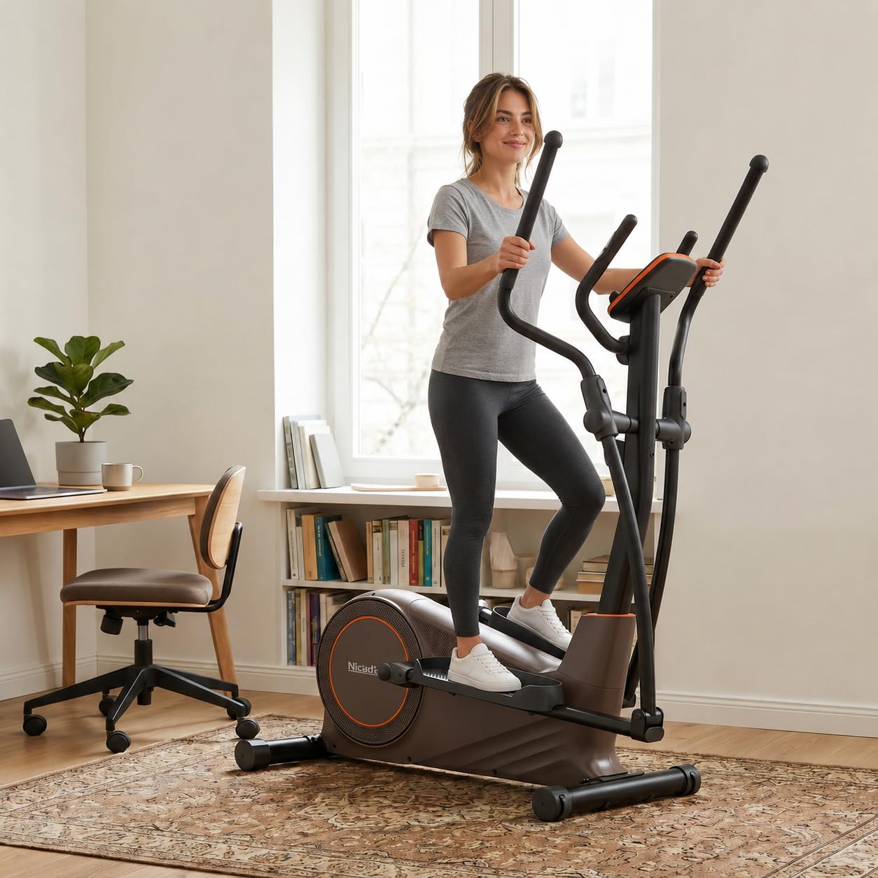 Ellipsentrainer mit 51 cm Schrittlänge, Crosstrainer für Zuhause, 32 Magnet-Widerständen und 20-stufiger Power-Incline (Black+Gold)
