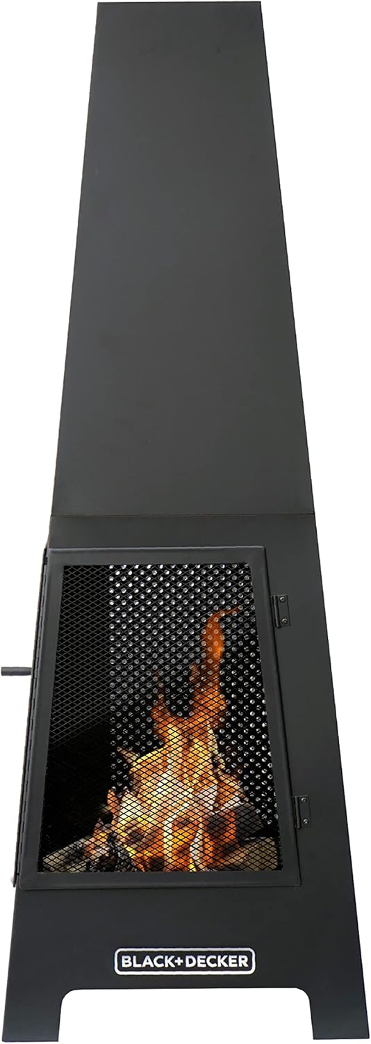 BLACK + DECKER Steel Woodburning Pyramid Chiminea Outdoor Fireplace
