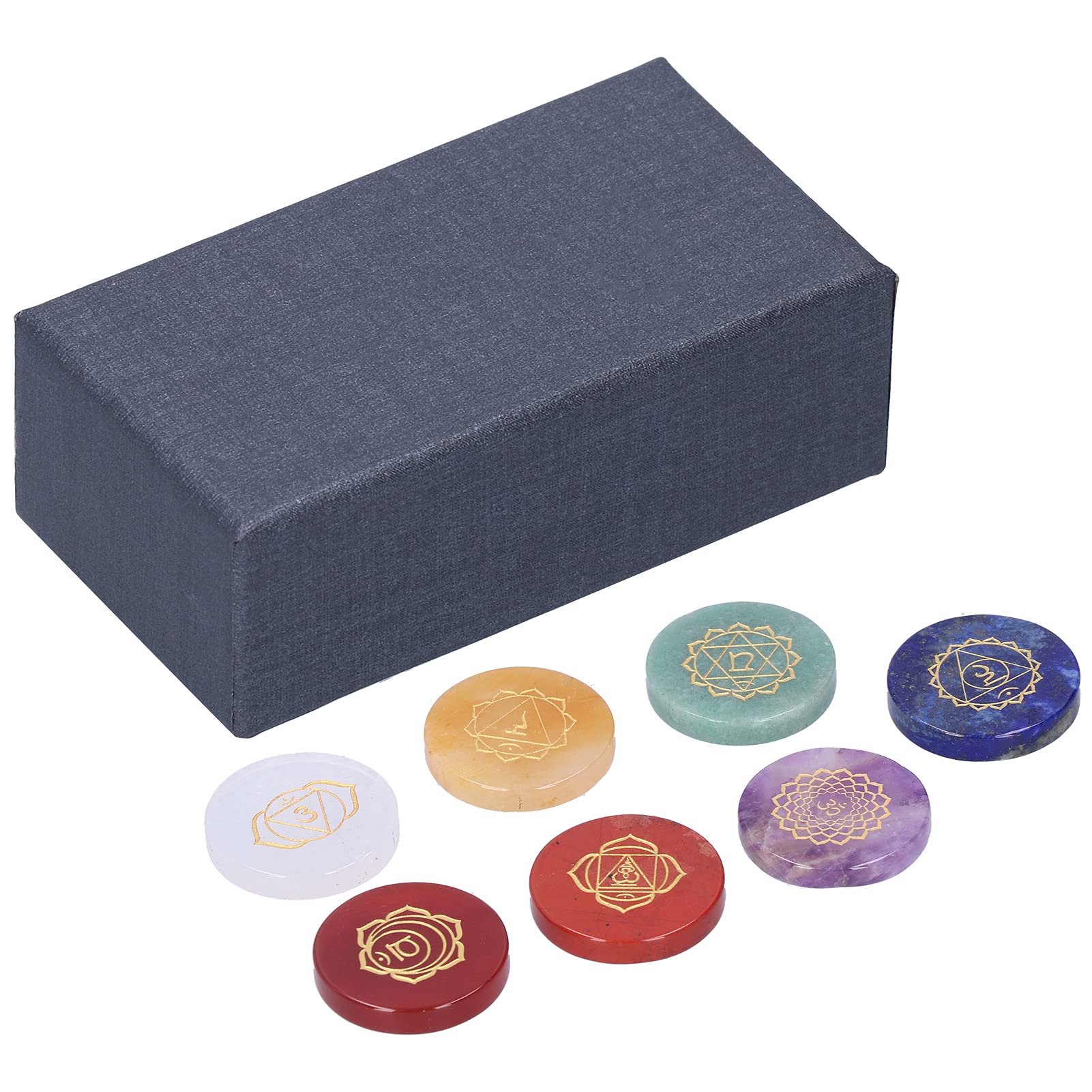 Ausla Piramide di Pietre dei 7 Chakra, Cristalli e Gemme Incise con Simboli 30x5 Mm, for Reiki Meditazione e Riequilibrio dei Chakra