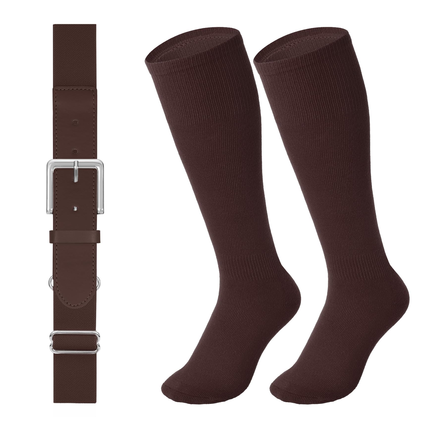 LEACOOLKEY Baseball Belt and Socks Combo Set Adjustable Softball Socks and Elastic Belt for Youth and Adult