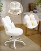 Karl home Office Chairs, Vanity Chair with Wheels, Playful Rabbit Ear Backrest, Cozy Teddy Fabric, Versatile Bow Pillow, Thickened Cushion, Rounded Corners and SGS Tested Components (White)