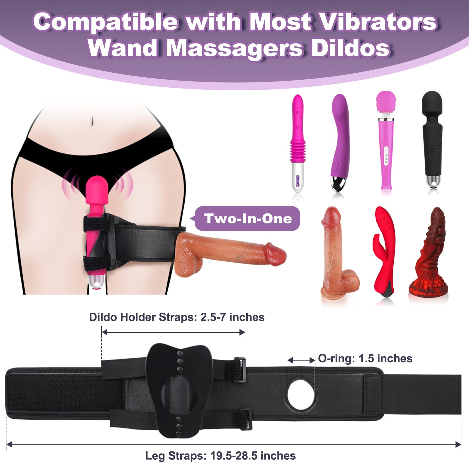 Strap On Dildo Harness Sex Toys Vibrator Forced Strap, Vibrator Wand Dildo Holder Leg Straps for Women Hands-Free Play, Adjustable Strap-On Harness for Lesbian Gay Couples Beginner Vaginal Anal Play: Black