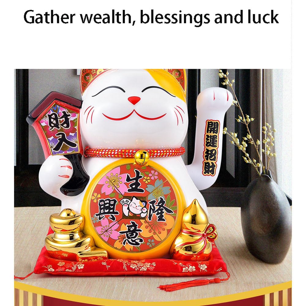 Maneki Neko Chino,Gato de la Fortuna de la Suerte con Brazo Ondulante,Gato de la Suerte de Cerámica,Gato de la Suerte Eléctrico Grande,para Tiendas,Restaurantes,el Negocio Está en Auge