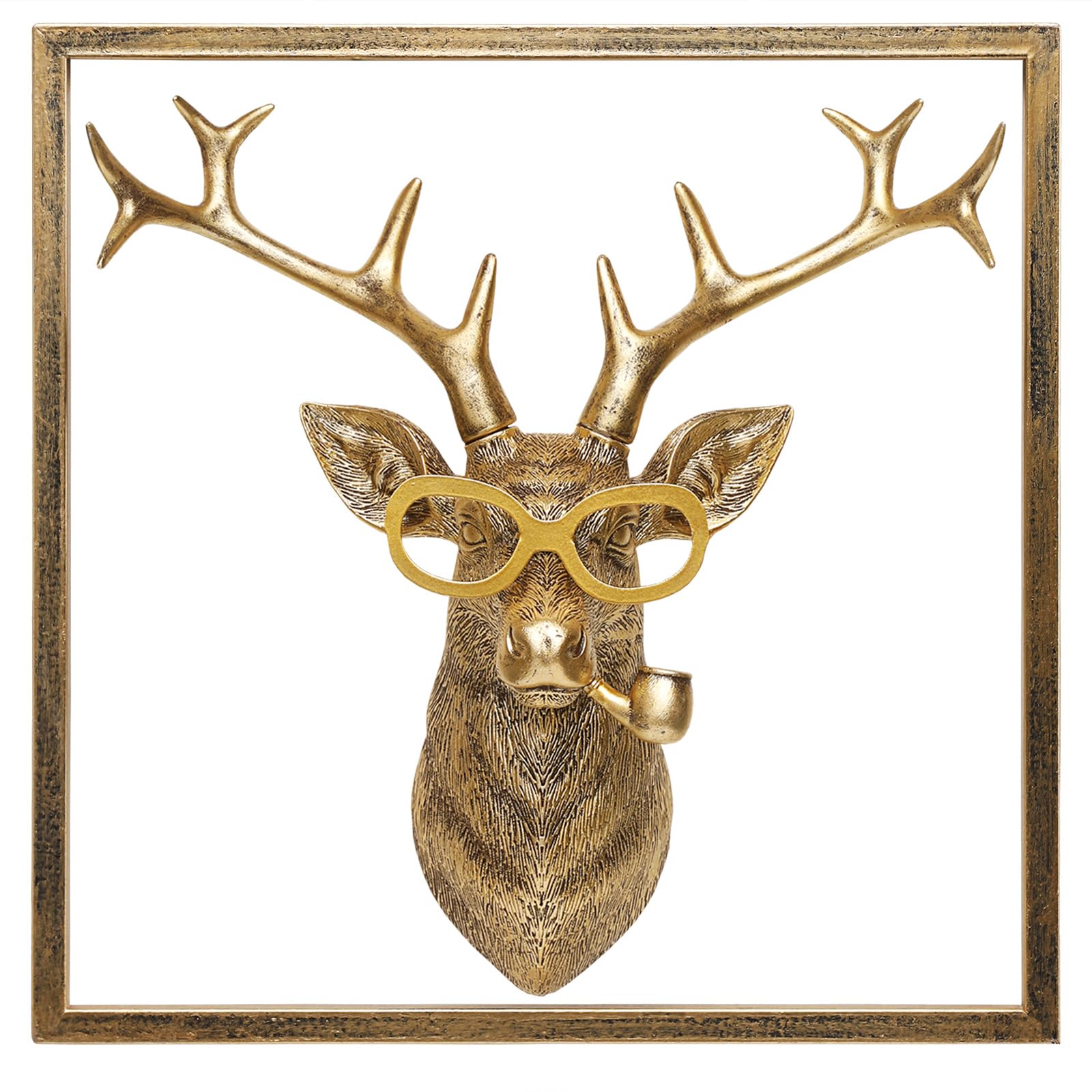 Newinhome Animal Heads Wall Decor (Includes Metal Frame) Resin Animals Sculptures Head Wall Hanging Decoration Gold vintage Wall Sculpture for Living