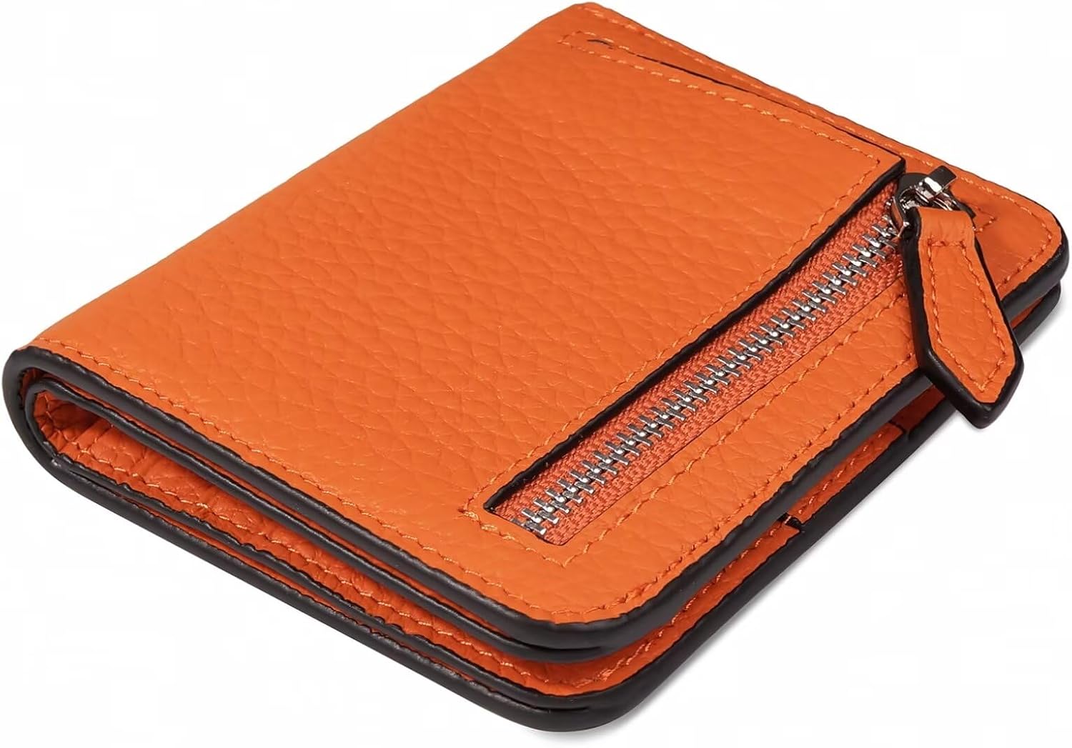GADIEMKENSD Small Wallet Top Grain Leather RFID Blocking Mini Bifold Ultra Slim Minimalist Purse with Zipper Coin Pocket, Orange, Minimalist