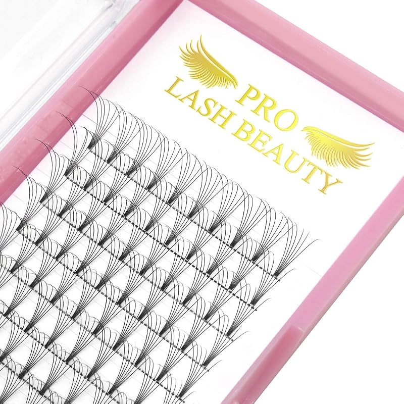Extensões de Cílios em Leques Prontos PRO LASHBEAUTY 6D-C-0.10-13, Curvatura C, Espessura 0,10 mm, Haste Curta, 13 mm