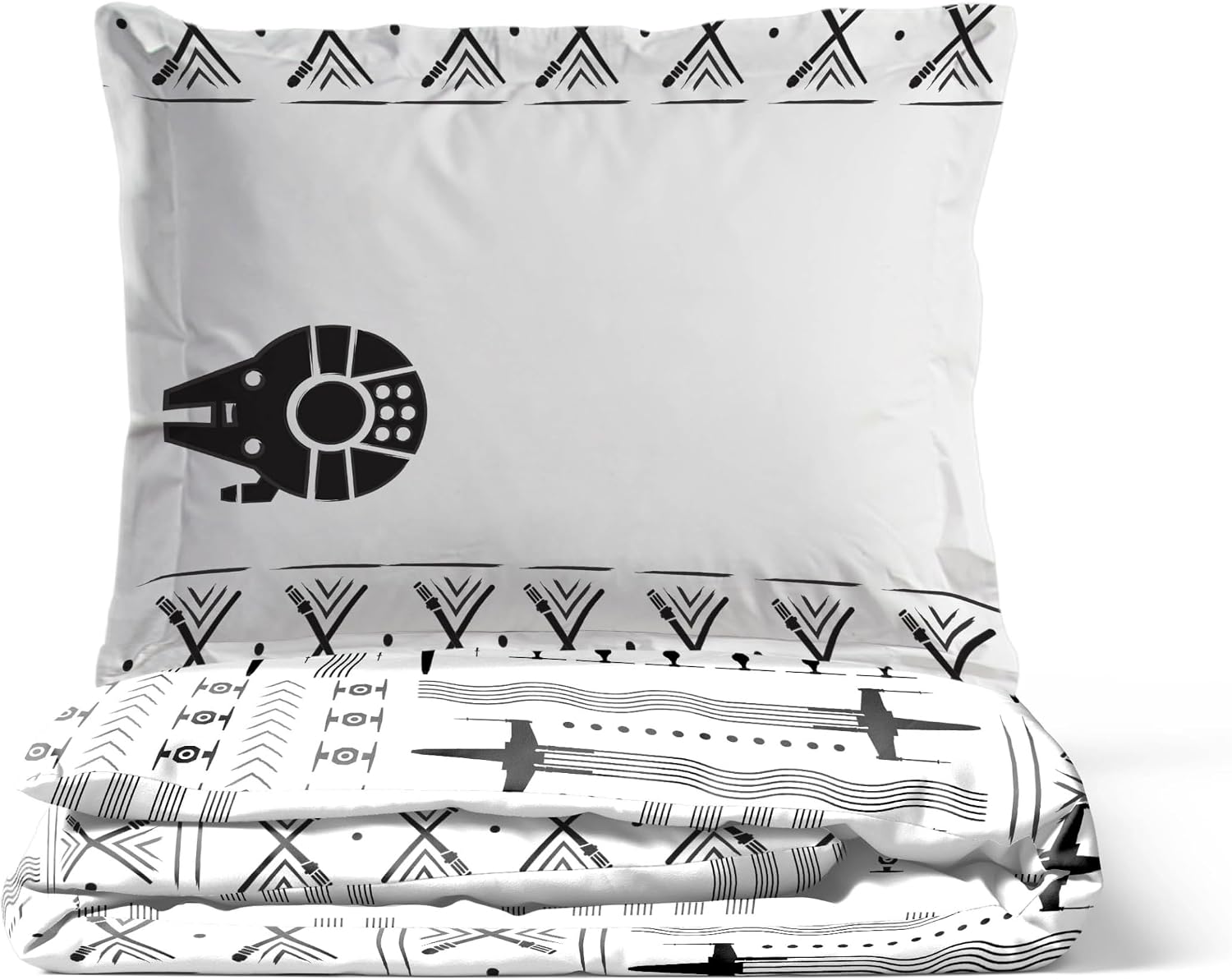 Jay Franco Kids Duvet Cover Set with Sham & Pillowcase – Ultra-Soft Linen Feel Bedding for Room Decor, Cover ONLY Comforter NOT Included, White - Star Wars, 3 Piece Queen