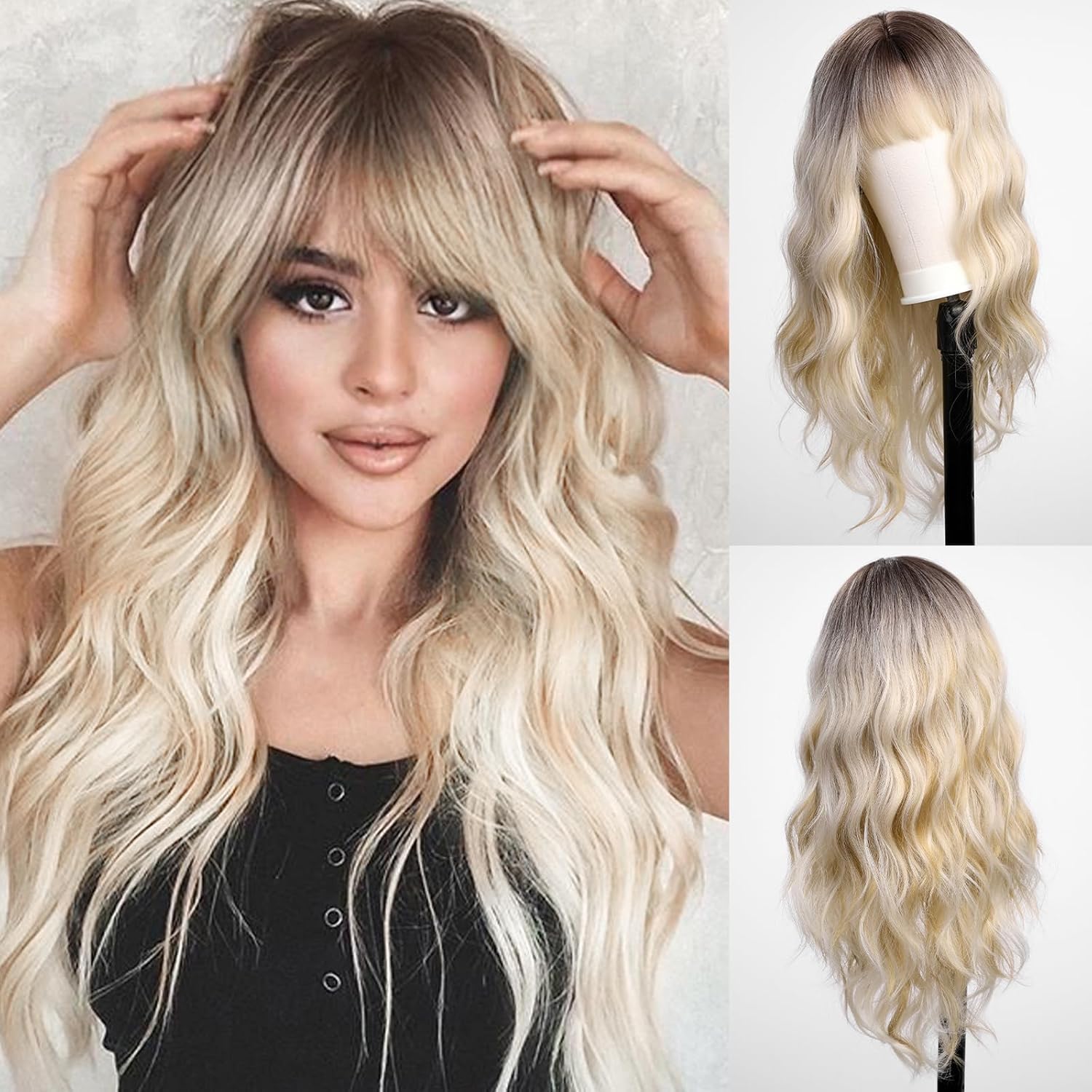 Parrucca Donna Capelli Veri, Blonde Wig, Parrucca Donna Bionda, Aspetto Naturale e Capelli Pieni, Cappuccio Regolabile e Traspirante, Per Cosplay Feste e Uso Quotidiano