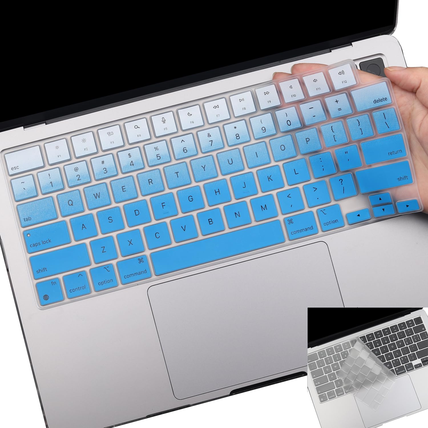 2 Pack Keyboard Cover for 2025-2021 MacBook Pro 14" 16" M4 M3 M2 M1 Pro/Max, 2025-2023 MacBook Air 13" 15" M4 M3 M2, Ultra Thin Keyboard Skin for 14.2" 16.2" MacBook Pro /13.6" 15.3" US-Ombreblue