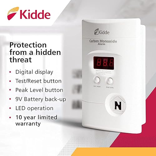 Miniatura 4 de Kidde Detector de monóxido de carbono, enchufe de pared con batería de 9 voltios, pantalla LED digital, paquete de 4