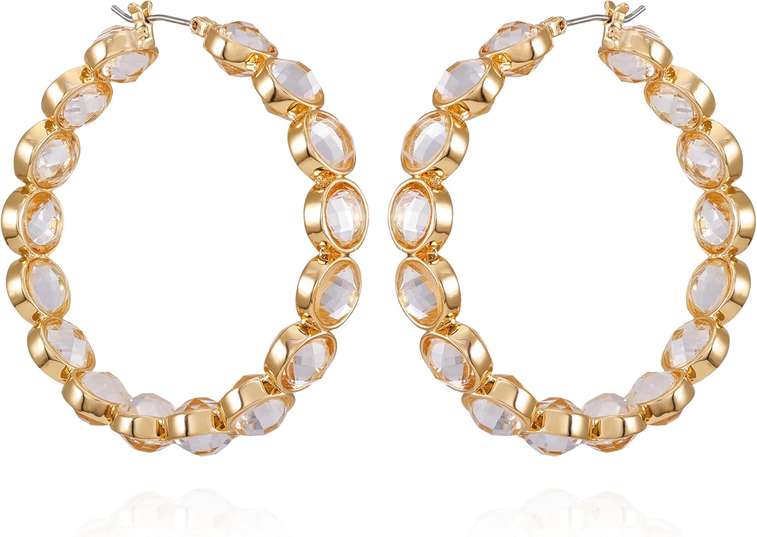 GUESS Goldtone Clear Crystal Glass Stone Hoop Earrings