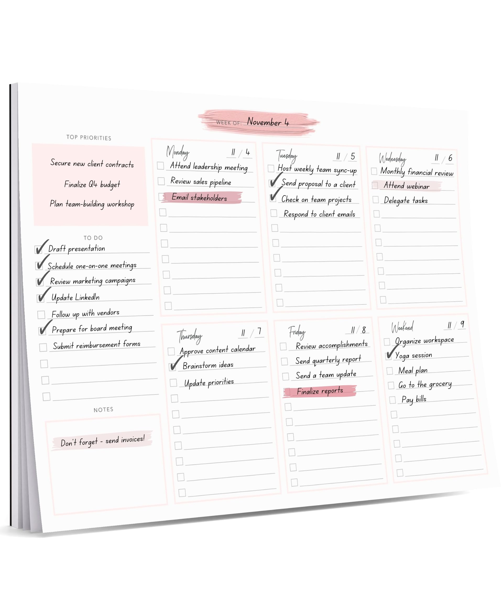 Snapklik.com : Lamare Weekly Planner Notepad Premium Undated Weekly To ...