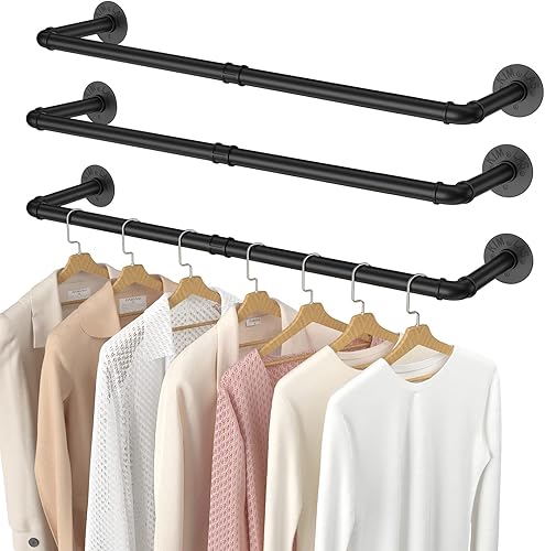 Elibbren Paquete de 3 percheros de pared para ropa perchero industrial de 384 pulgadas perchero para colgar ropa barra de hierro resistente para