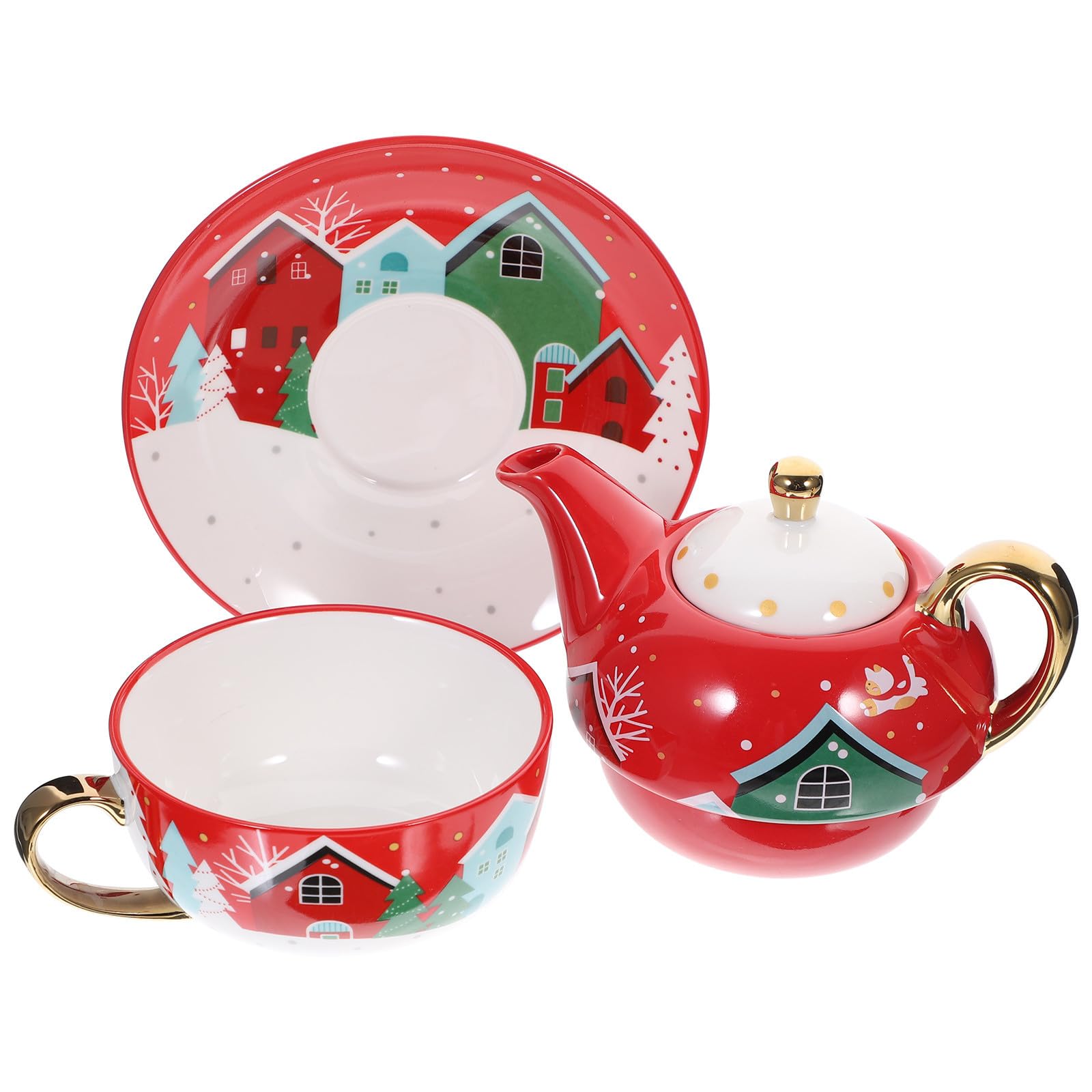 Hemobllo Juego de Té Navideño de Cerámica Tetera, Taza y Plato