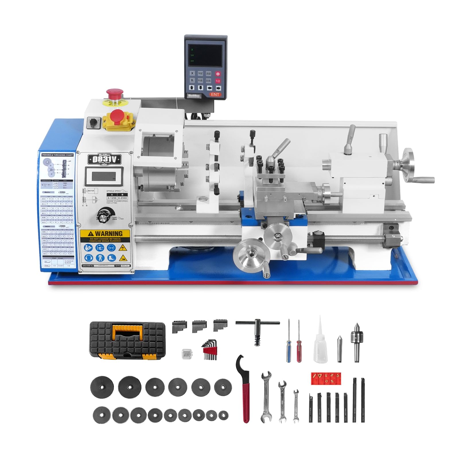 1.5'' Spindle Bore Metal Lathe Machine with DRO 8''x 16''High Precision Brushless Motor Mini 1.5HP Benchtop 0-2500 RPM Variable Speed Metal Working Machine 1.5''Spindle Bore Lathe without Stand,0831VD
