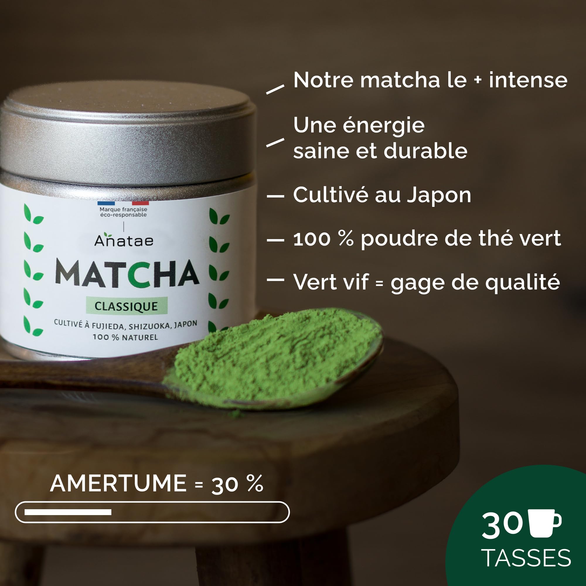 Anatae - Thé Matcha 100% Naturel - Poudre de Thé Vert pour Matcha Traditionnel, Latte et Pâtisserie - Récolté à Fujieda, Japon (30 g)