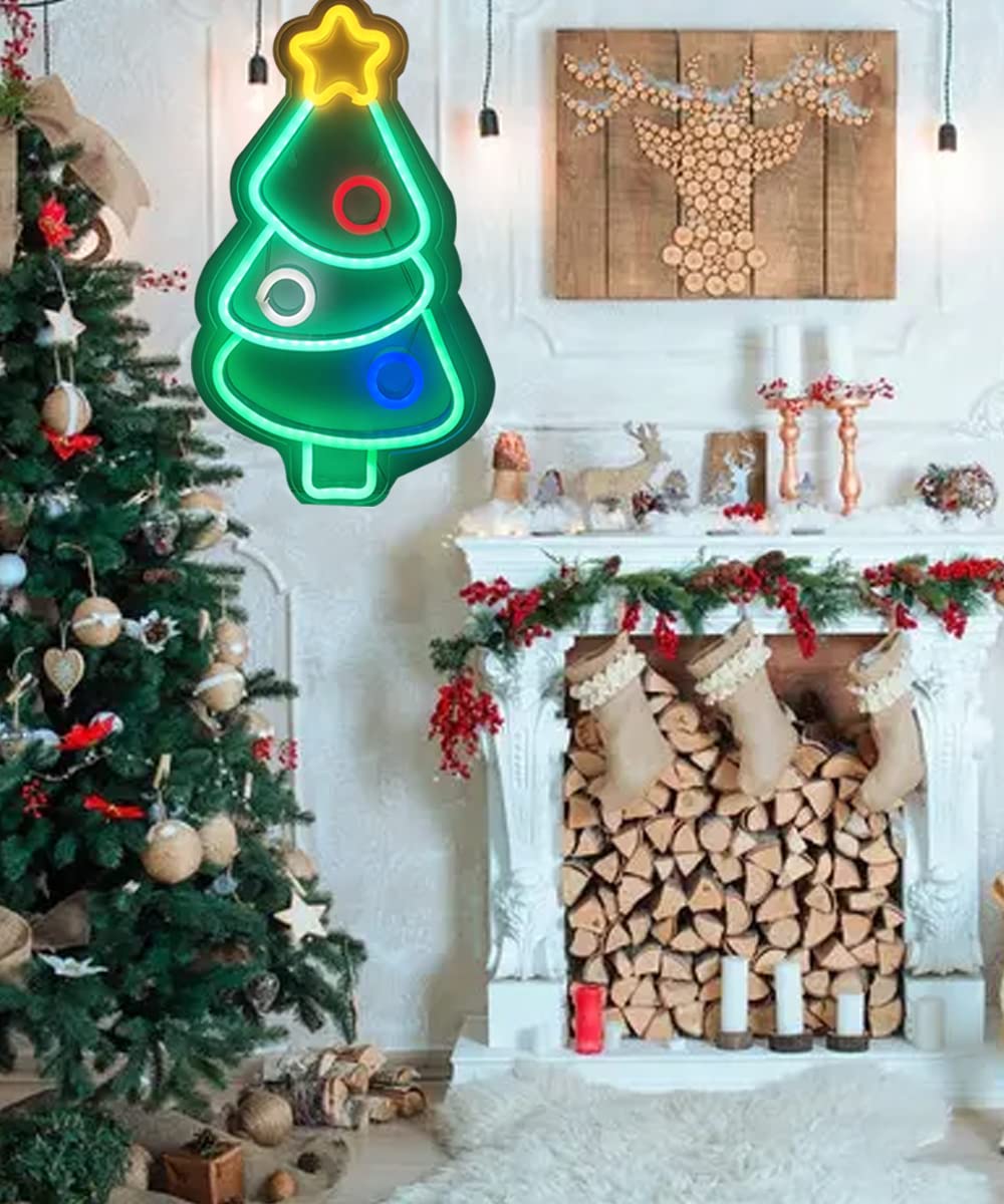 Panneau néon pour sapin de Noël - Décoration murale à LED - Pour fête de Noël, bar, maison, chambre à coucher