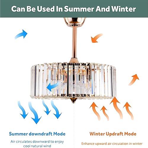 Miniatura 5 de LOYALHEARTDY Ventilador de techo enjaulado dorado con luz y control remoto de 6 velocidades, reversible, sin ruido, pantalla de cristal de 18