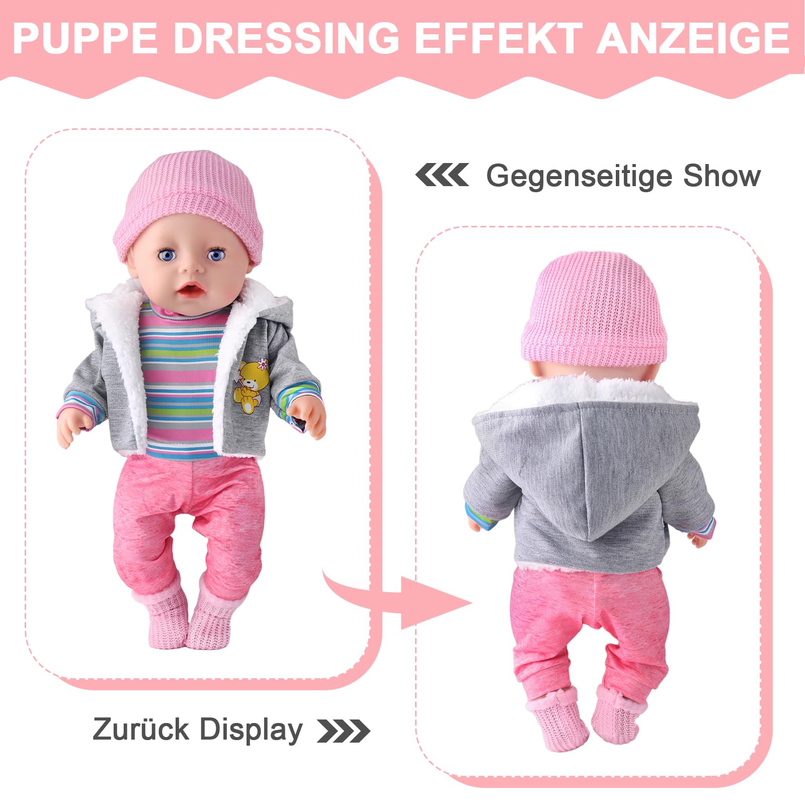 Ubranie dla lalek 36 cm, sukienki dla lalek 36 cm, ubranka dla lalek, ubranka dla lalek, kombinezon śniegowy, lalka, 36-43 cm, z płaszczem, bluzką, spodniami, kapeluszem i skarpetkami dla dziewczynek