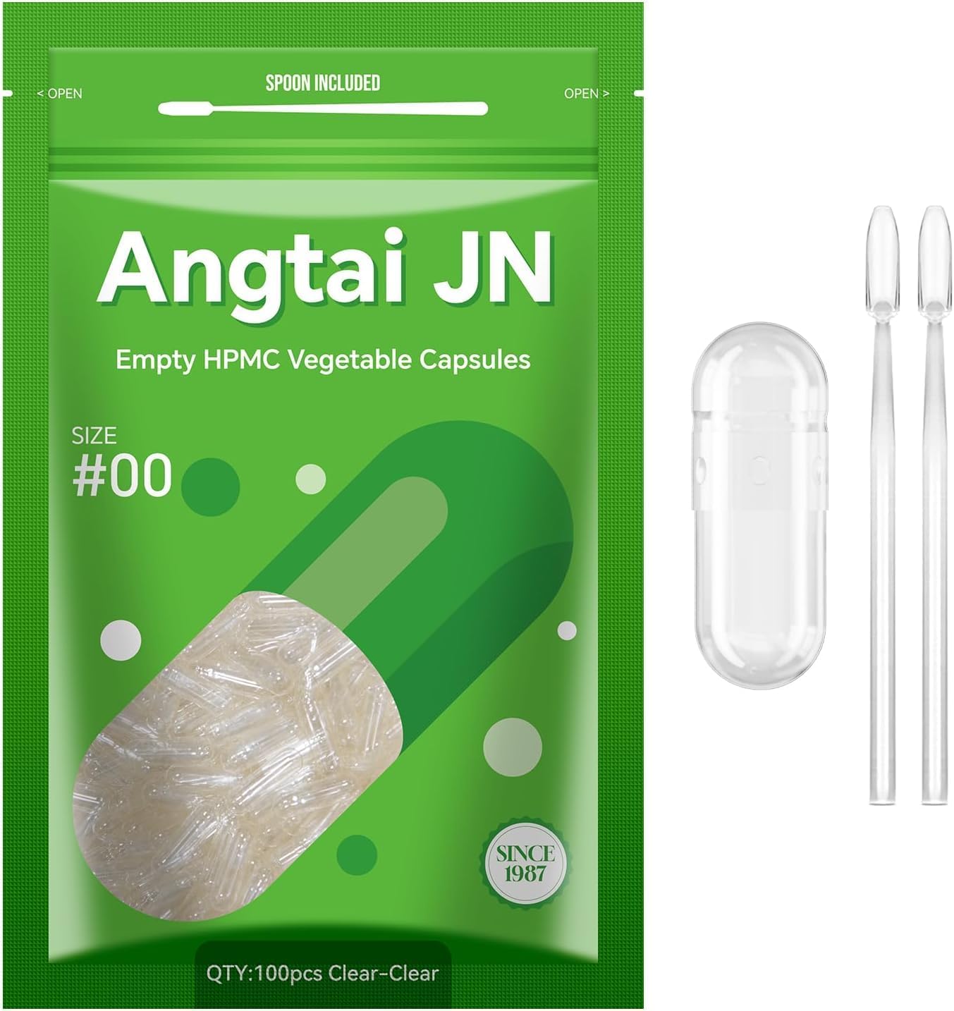 Empty Capsules, AngtaiJN 100 Count Clear Vegetarian Capsules, Size 00 DIY Pill Capsules Filling Empty Caps with Micro Lab Spoon, Kosher, ISO9001, Gluten Free, Halal Certified, Non-GMO Certified