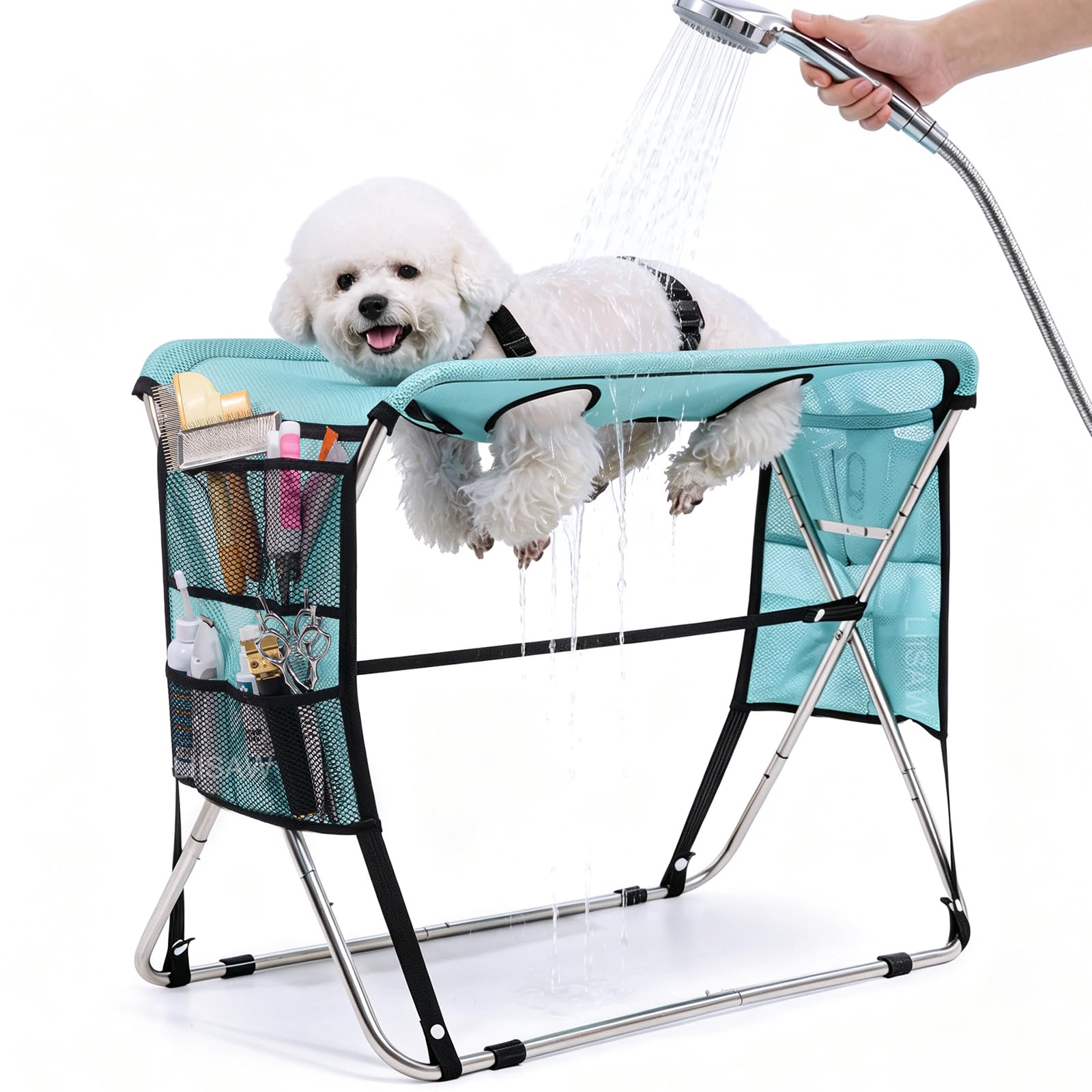 Photo 1 of Pet Grooming Hammock with Stand, Foldable Design, Holds Up to 165 Lbs, Joint Protection for Dogs, Restraint Tool for Small & Medium Pets, Ideal for Home and Salon Daily Grooming