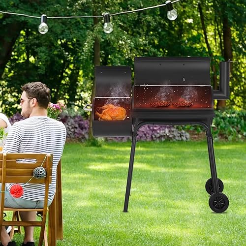 Miniatura 7 de FDW Parrilla de carbón de 43 pulgadas, parrilla de barbacoa para múltiples personas con diseño de malla de doble parrilla, parrilla ahumadora para