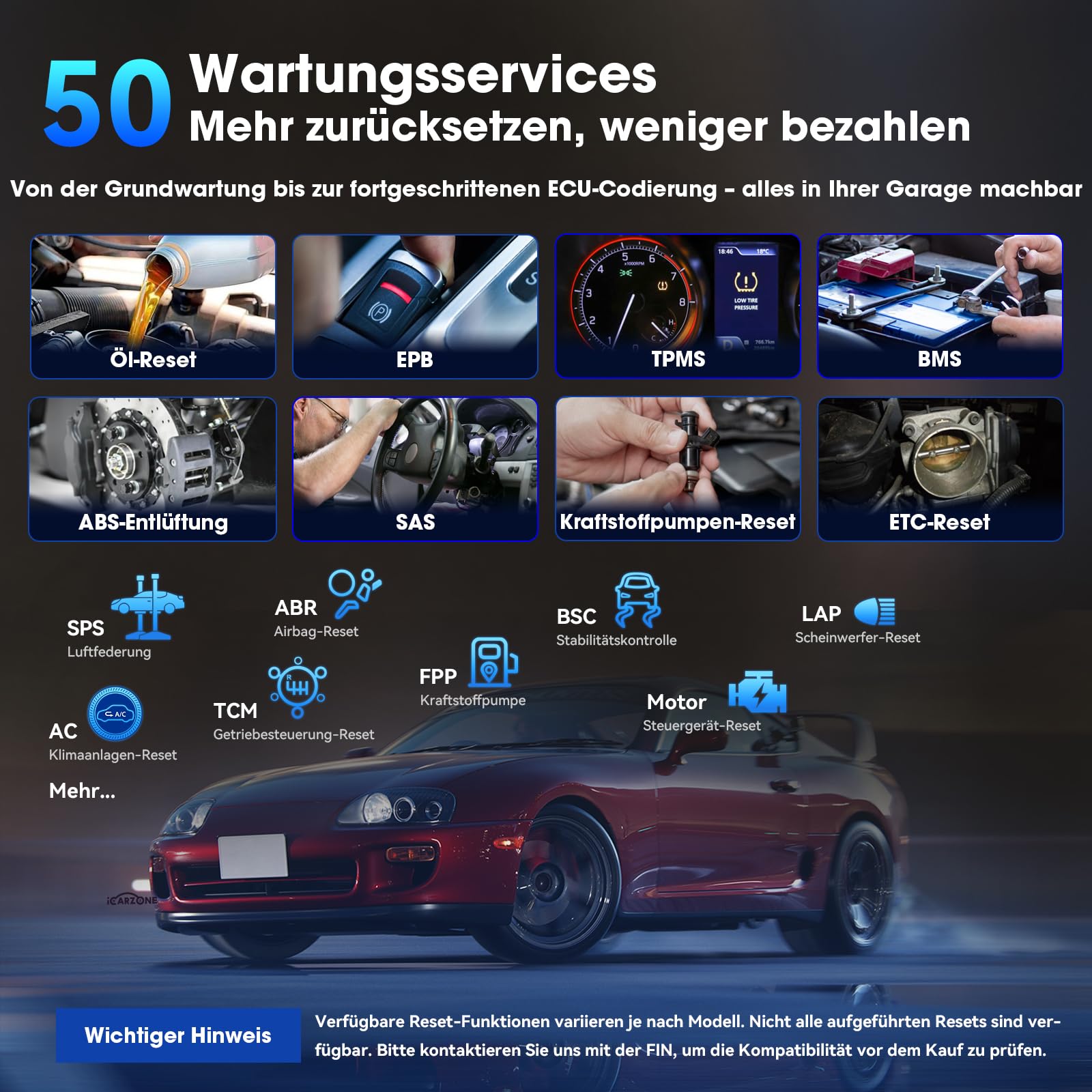 UR1000 OBD2 Diagnosegerät Bluetooth, Auslesegerät Auto mit Alle Systemdiagnosen, 50 Resets KFZ Diagnosegerät, 10000+ Aktivierungstests, ECU-Kodierung, TPMS-Program, CANFD, Online-Updates
