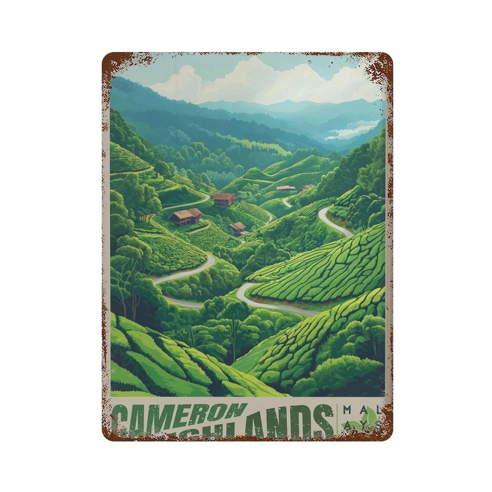 xiaoxiaoshen Cameron Highlands Travel Malaysia Tea Plantation Wall Decor Art Metal Tin Poster Modern Home Decor Art Home Bar Shop Decorations Vintage Sign 40x30cm