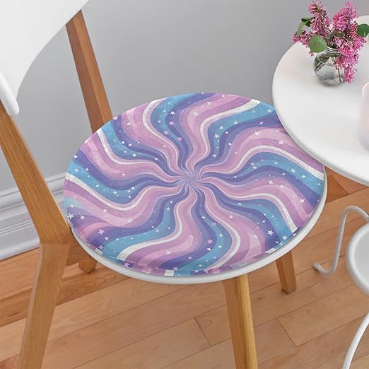 Sabokido Pink Blue Purple Ray Geometric Outdoor Chair Cushions, Round
