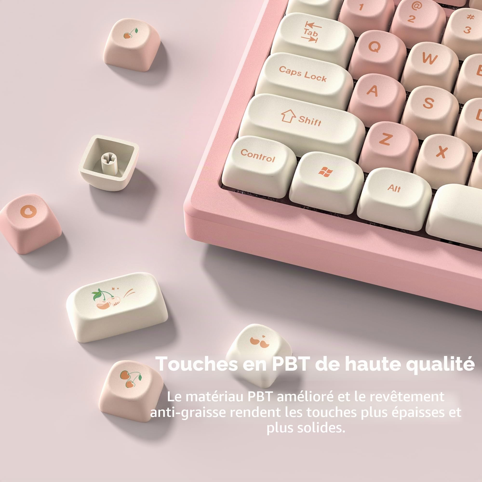 Touches PBT 143, MOA Profile Dye-Sublimation, Custom Keycaps Set ANSI/ISO UK pour 61/64/68/84/87/100/104/108 pour Cherry MX Claviers Mécaniques, Rose (Seulement Touches)