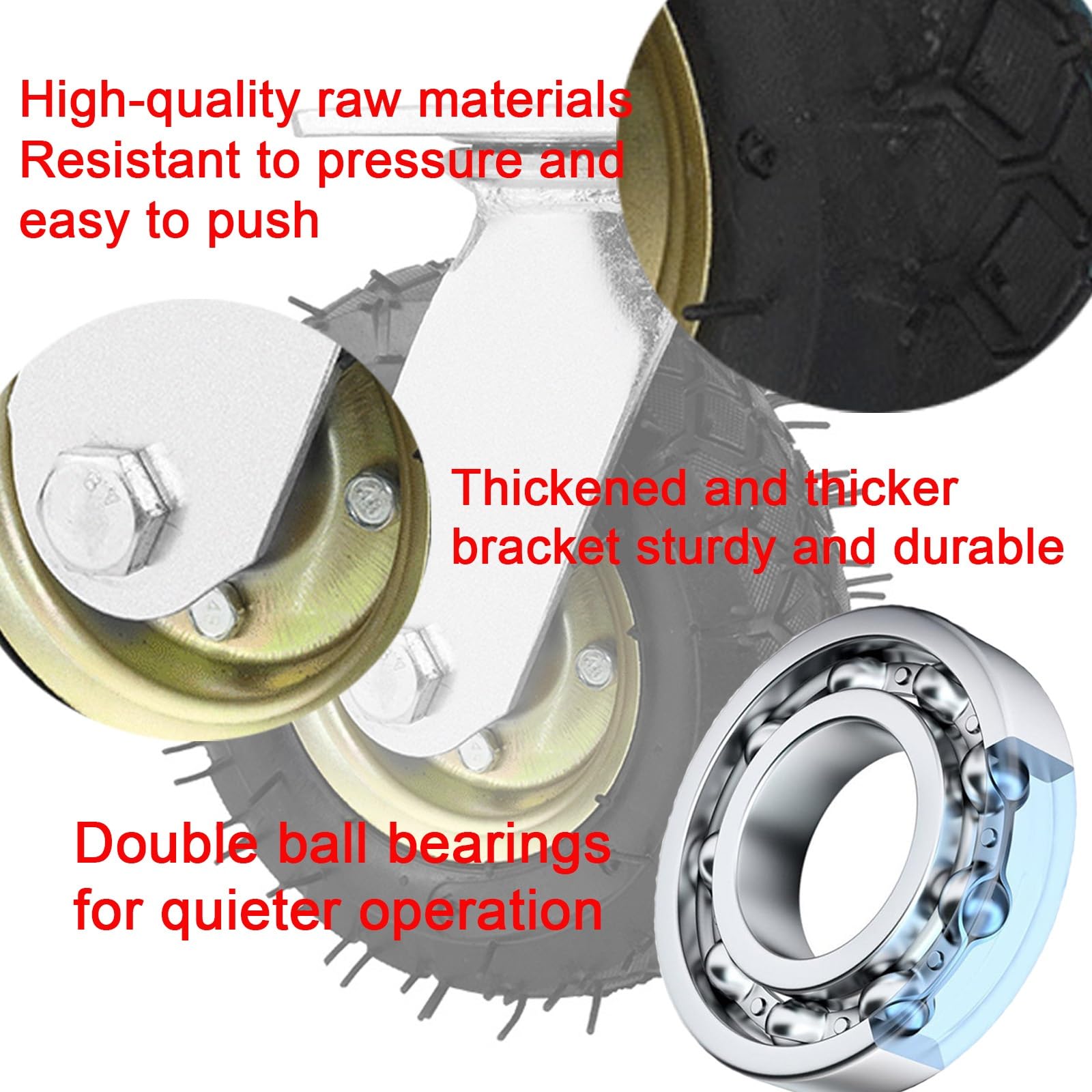 Set di 2 ruote fisse + 2 ruote girevoli da 150 mm e 200 mm, pneumatici per carriole, antiscivolo, rotazione a 360°, pneumatici di ricambio durevoli