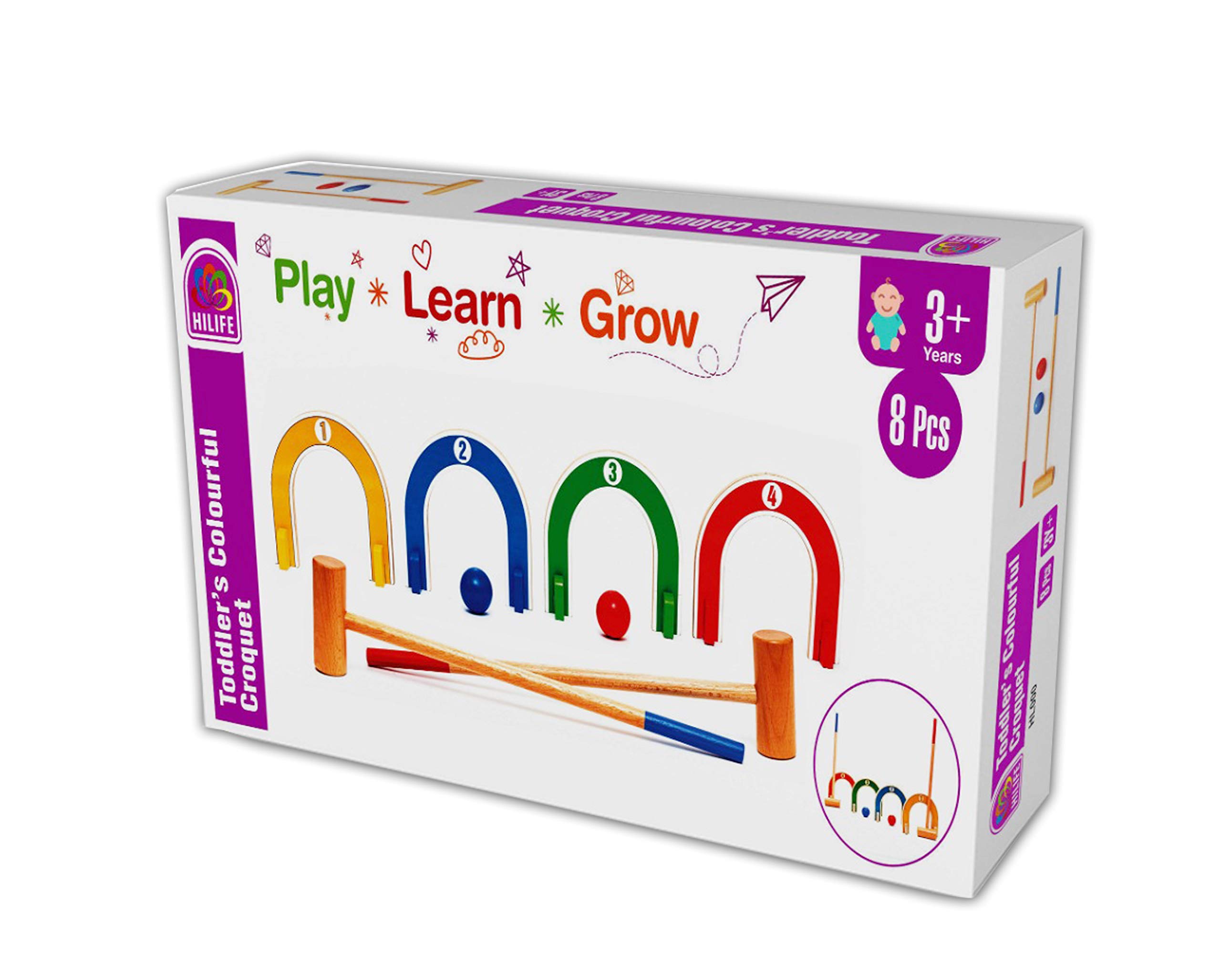 Hilife Toddler's Colourful Croquet Set Wooden Indoor and Outdoor Playset for Kids 3 Years and Above - Multicolor - Image 5 thumbnail