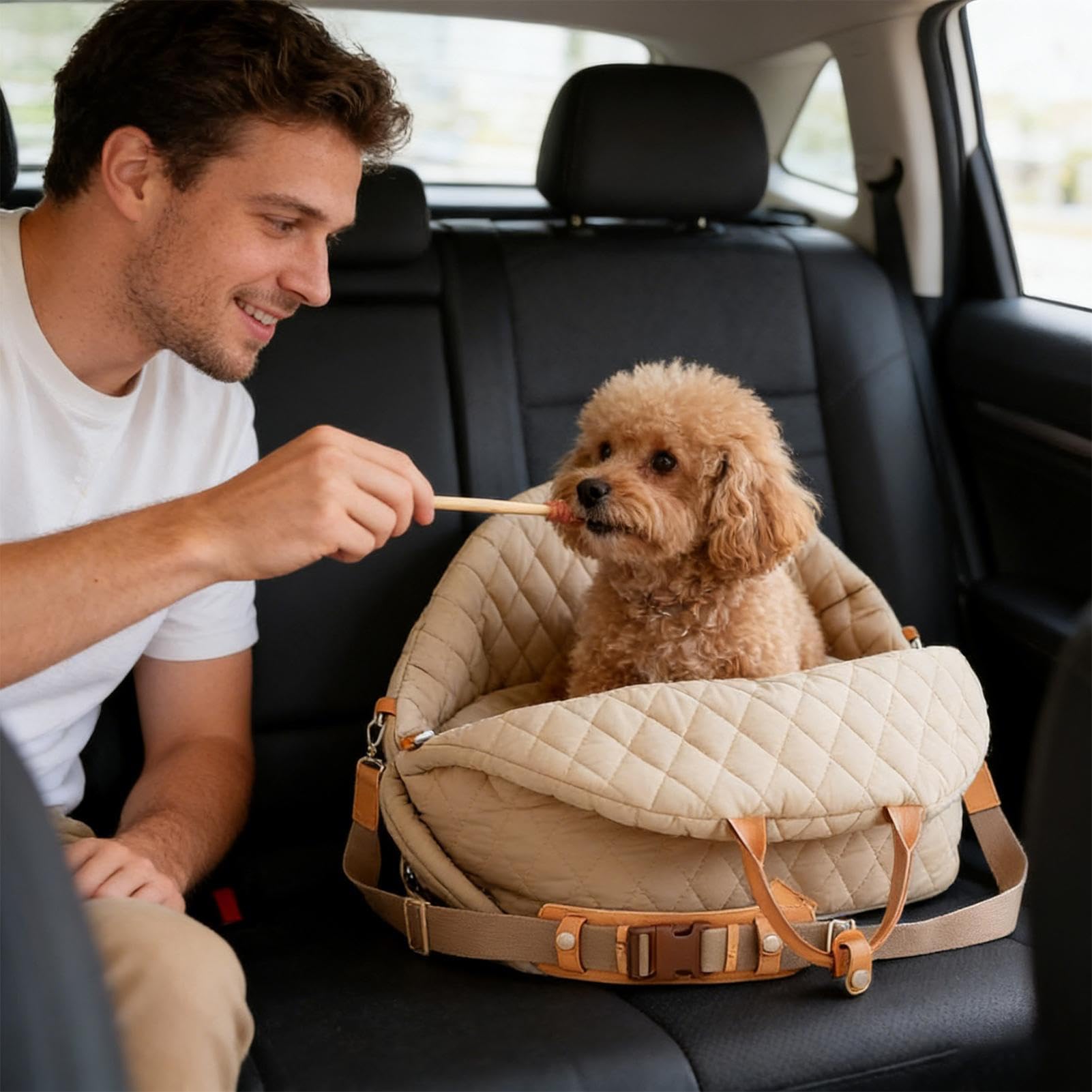 Autositz für Hunde Wasserdichte Softtasche mit Griffen | Welpen-Autositz und Hundetransportbox für kleine Haustiere Katzen PKW SUV Fahrzeug Reise Outdoor Camping Urlaub