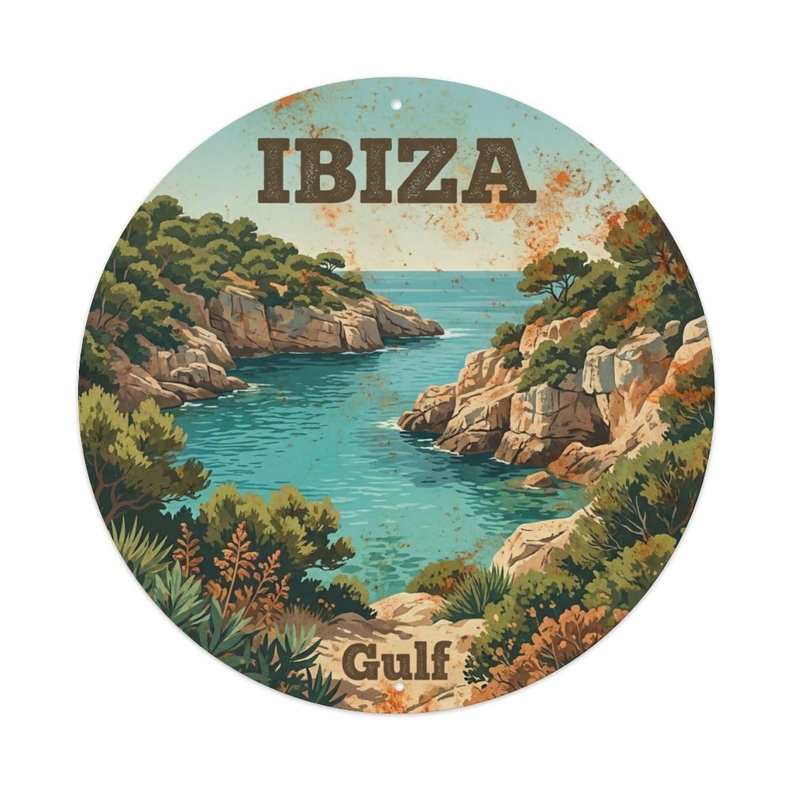 Vintage Travel Ibiza Spain Inlet Metal Tin Sign