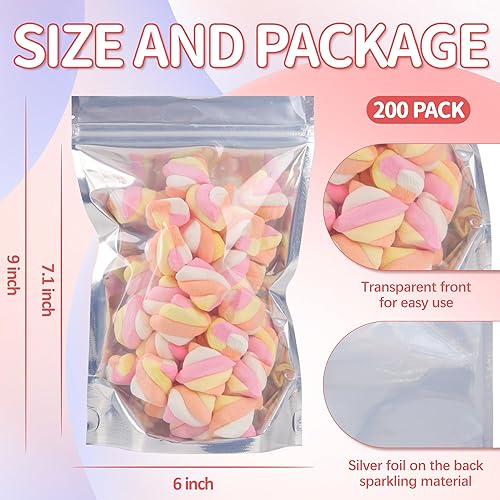 Miniatura 3 de Paquete de 200 bolsas de Mylar de 6 x 9 pulgadas para almacenamiento de alimentos y bolsas resellables para suministros de embalaje de pequeñas