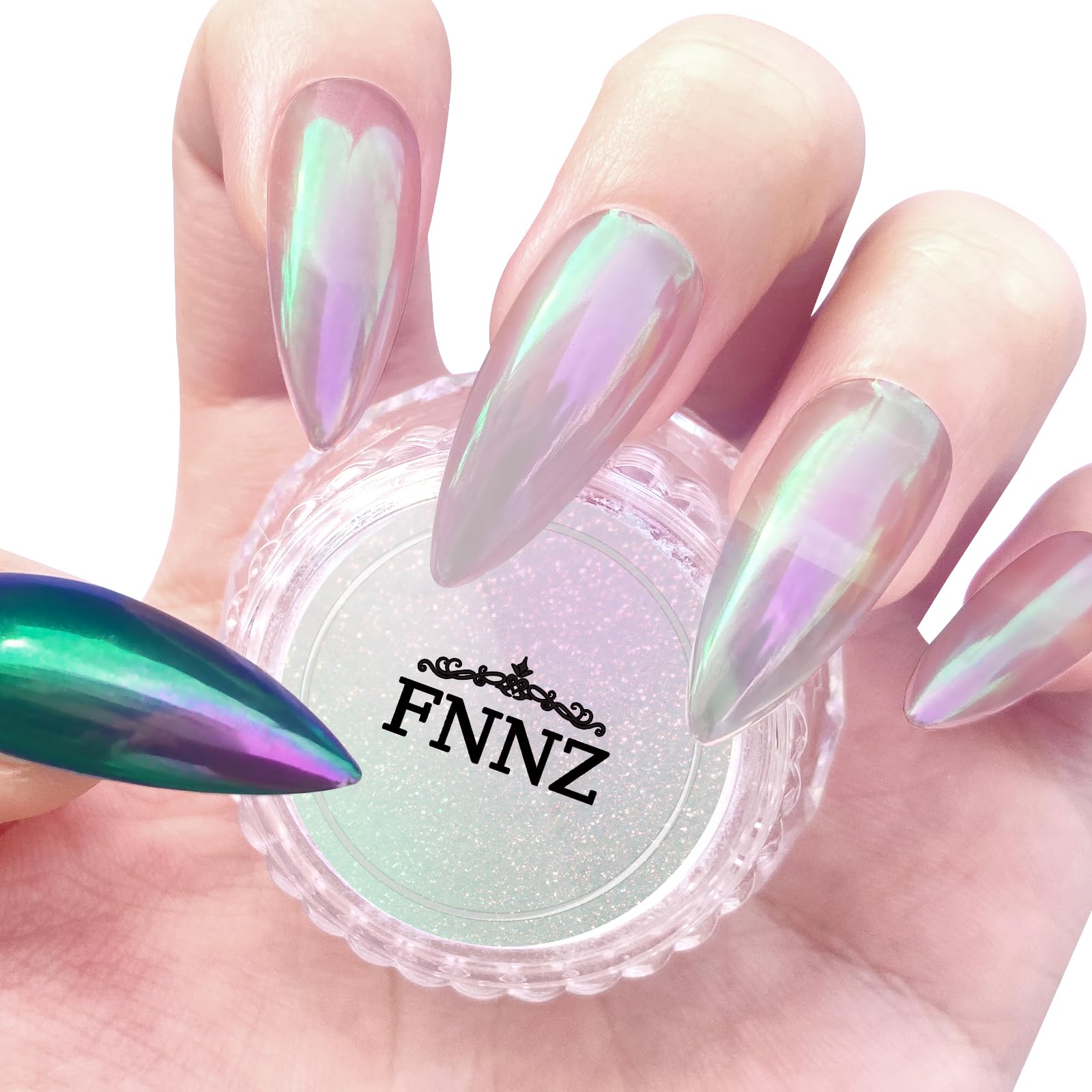FNNZ Unicorn Chrome Nail Powder, Aurora Unichrome Mermaid Aurora Pigment Pearlescent Nail Art Glitter Dust Decoration for Home DIY Salon Manicure -