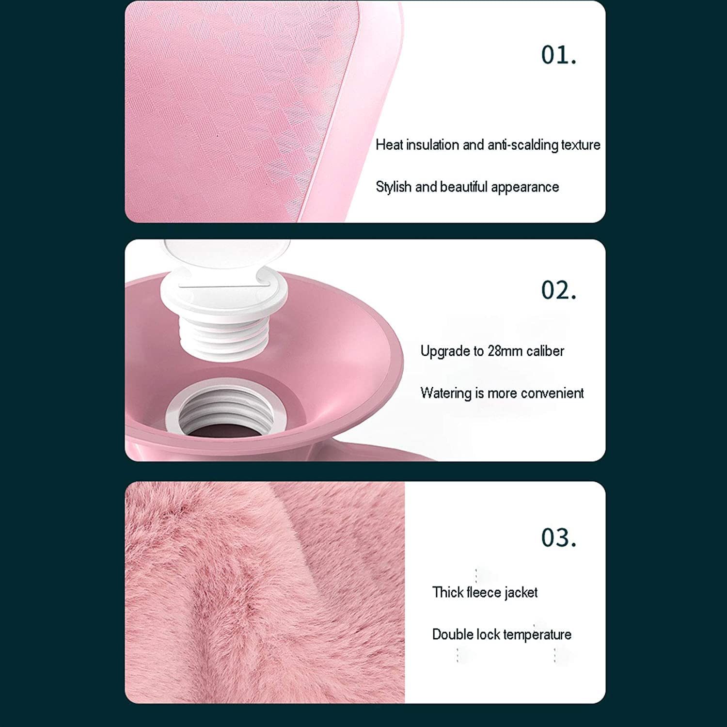 Bolsa De Agua Caliente Suave Botella De Agua Caliente, Bolsa Para Las Piernas La Cintura Del Cuello Trasero, Cama, Para Aliviar El Dolor Botella Agua Caliente Adultos(Pink)