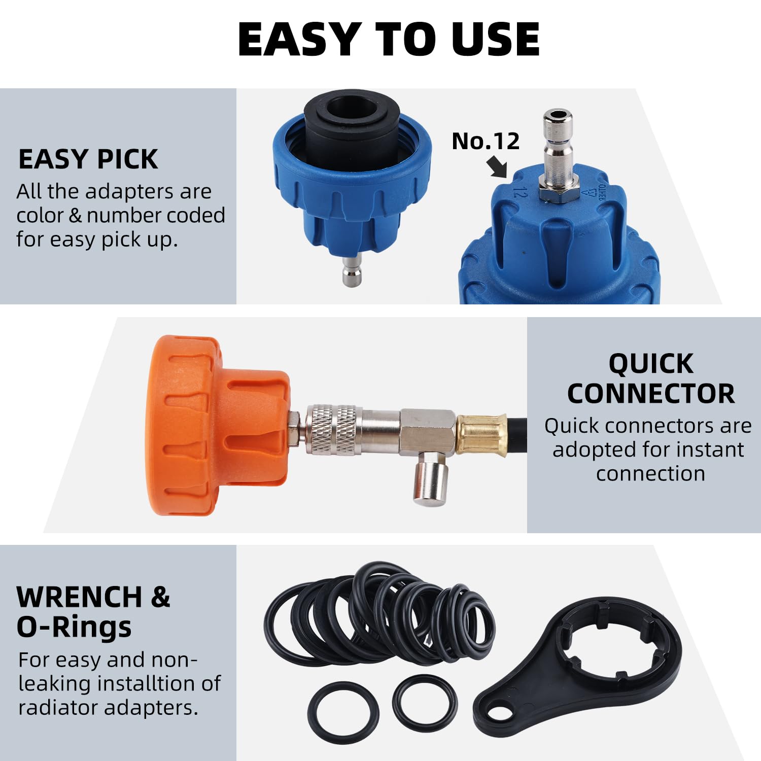 FreeTec 31pzs Probador Presion Radiador, Universal Probador Presion Circuito Refrigeración, Kit Comprobador Fugas Purgador Liquido Refrigerante, Herramientas Radiador Coche con Bomba Adaptador (Azul)
