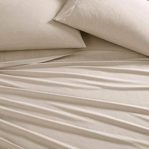 Miniatura 3 de Juego de sábanas bajeras de 4 piezas de mezcla de algodón natural de estilo moderno, color liso jaspeado percal con bolsillo profundo, fresco,