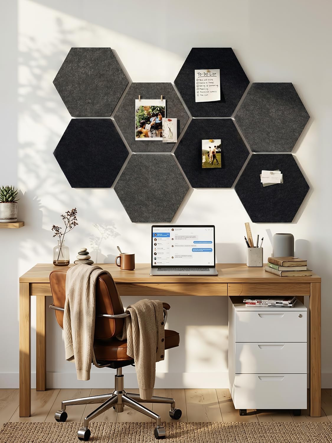 8 Pack Hexagon Felt Bulletin Board Tiles - 11.8" Large Thick Pin Board for Walls with 30 Push Pins, DIY Boards for Office Home School Decor, Aesthetic Hex Cork Board Alternative