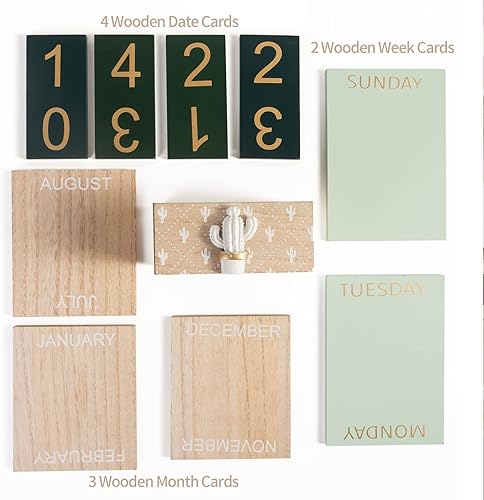 Miniatura 4 de Calendario perpetuo con bloques de madera, calendario para oficina en casa, escritorio, fecha, semana, mes, accesorios (calendario de cactus verde)
