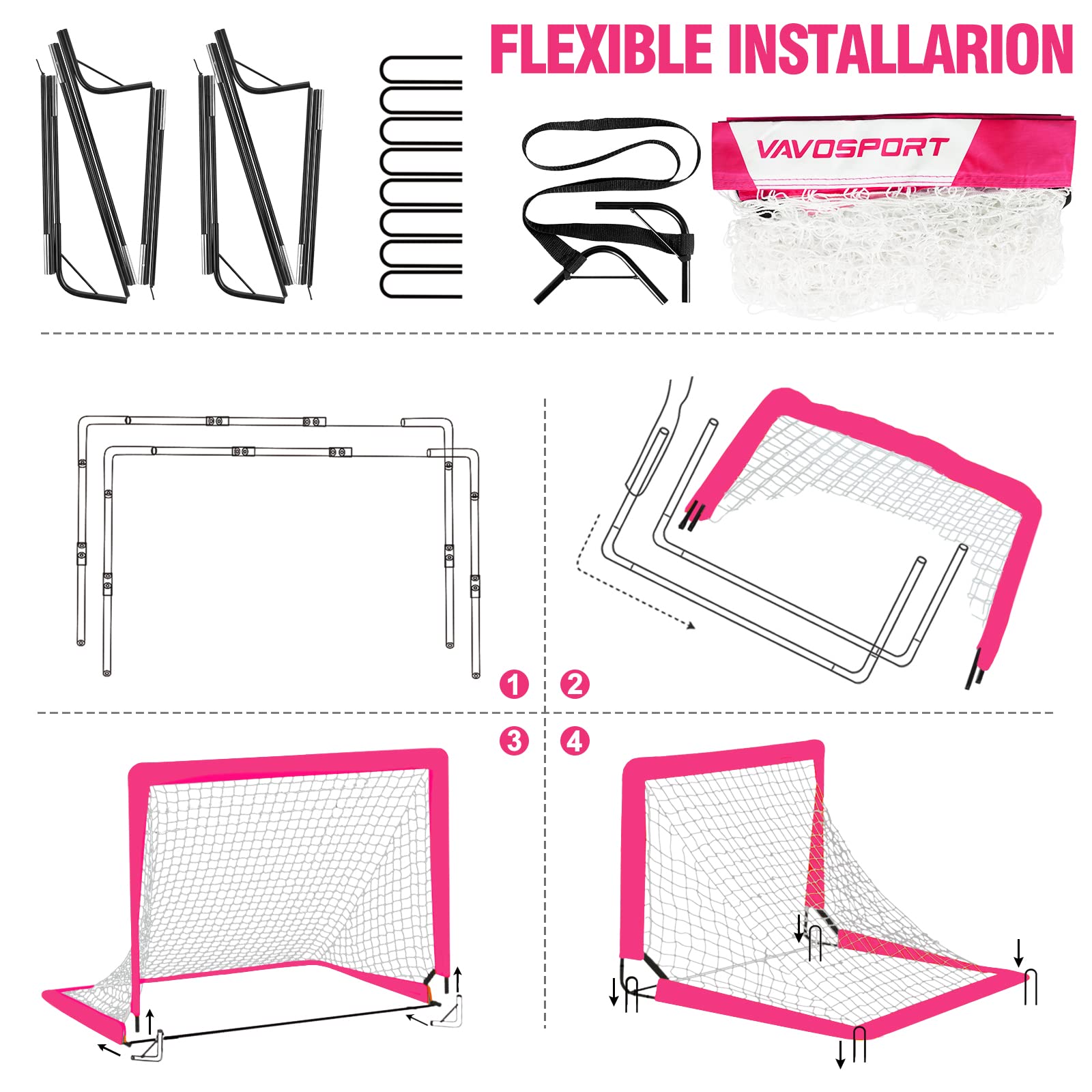 Kids Soccer Goals for Backyard Set - 2 of 4' x 3' Portable Soccer Goal Training Equipment, Pop Up Toddler Soccer Net with Soccer Ball, Soccer Set for Kids and Youth Games, Sports view 4