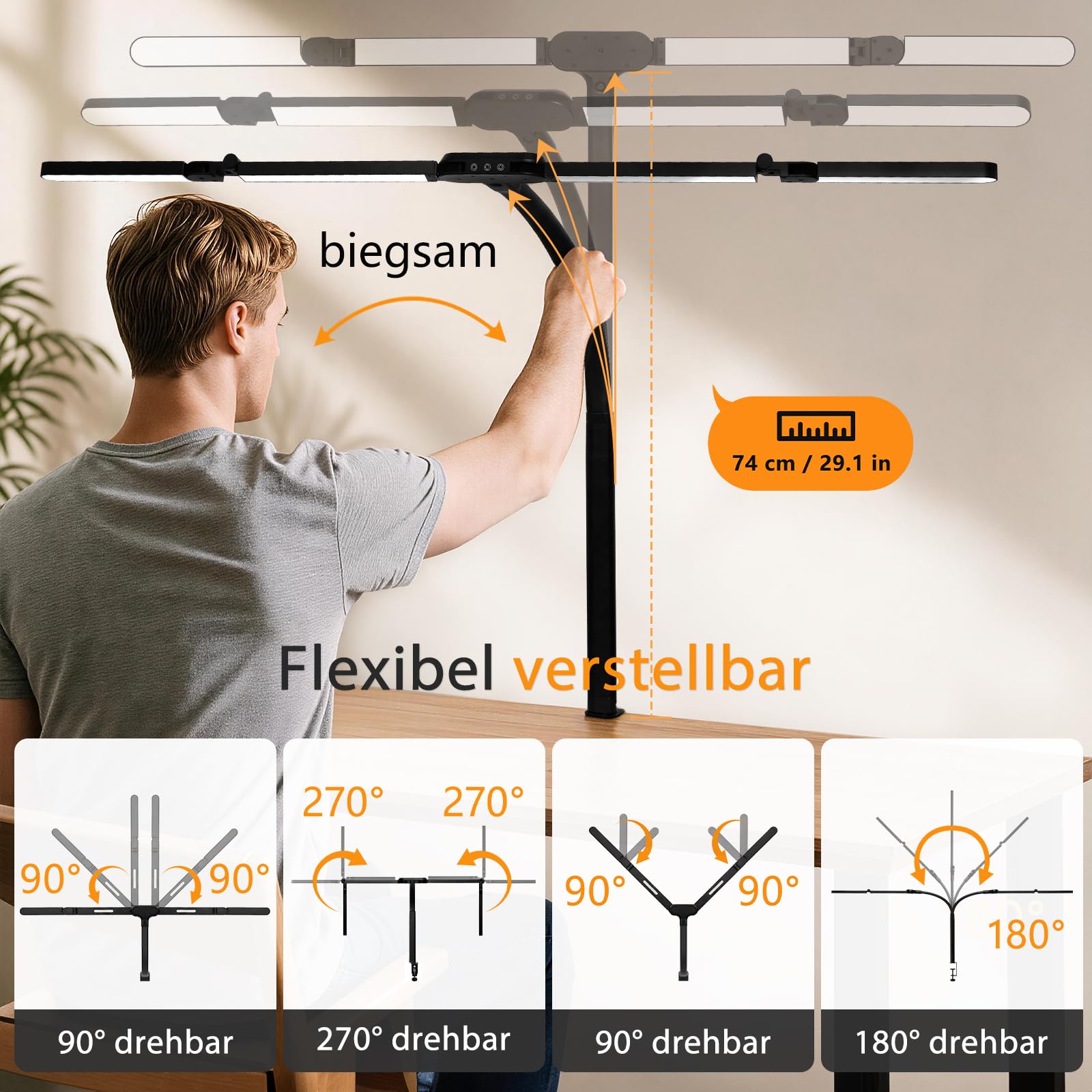 Schreibtischlampe mit RGB, 120cm LED Tischlampe mit Fernbedienung | Monitor Lampe klemmbar dimmbar für mehrere Monitore geeignet, Tageslichtlampe für Büro, Lesen, Architekten, Schneider