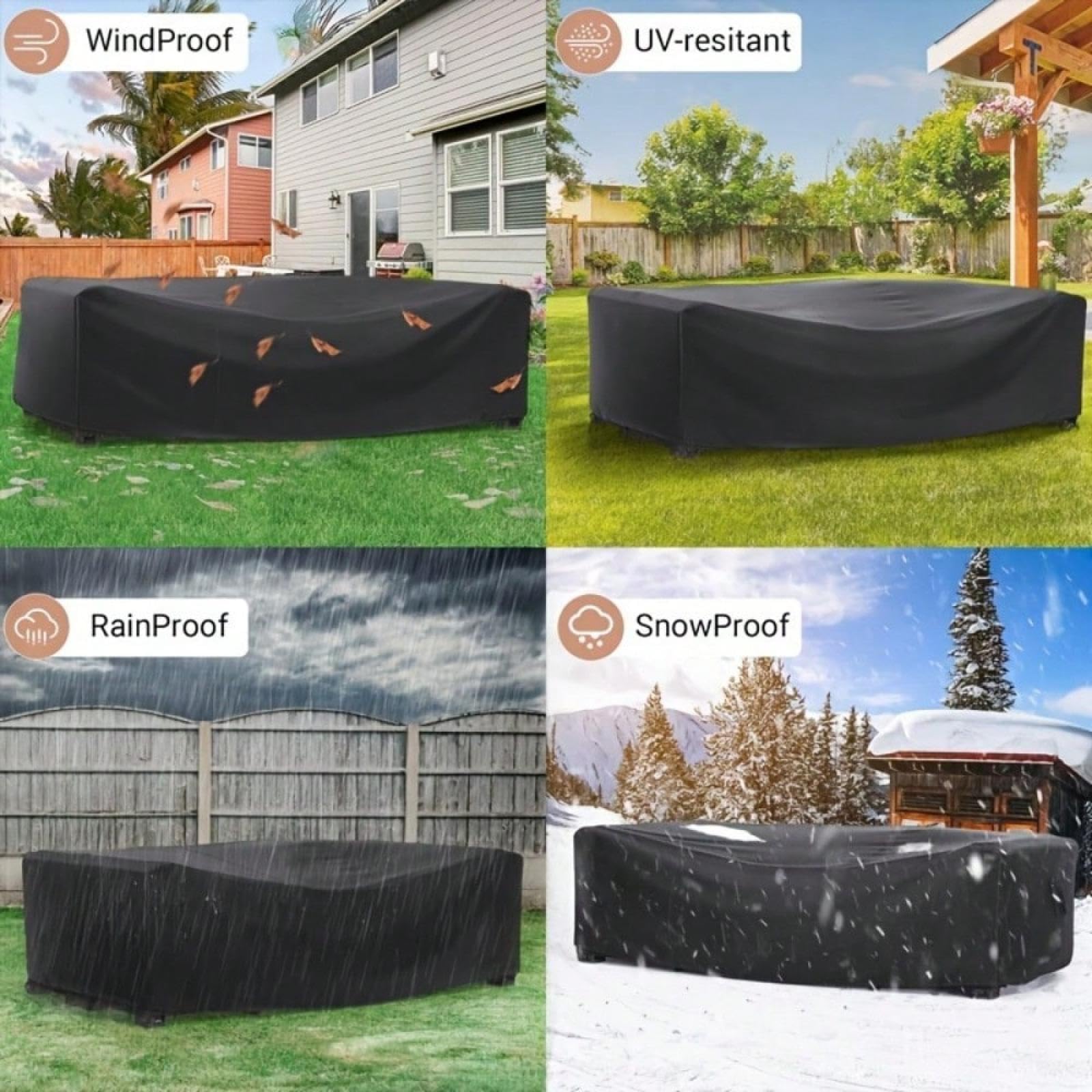 Schutzhüllen Für Gartenmöbel Wasserdicht UV-Beständiges 200x120x90cm Schwerlast 420D Oxford Gewebe Schutzhülle für Gartentisch Sitzgruppe