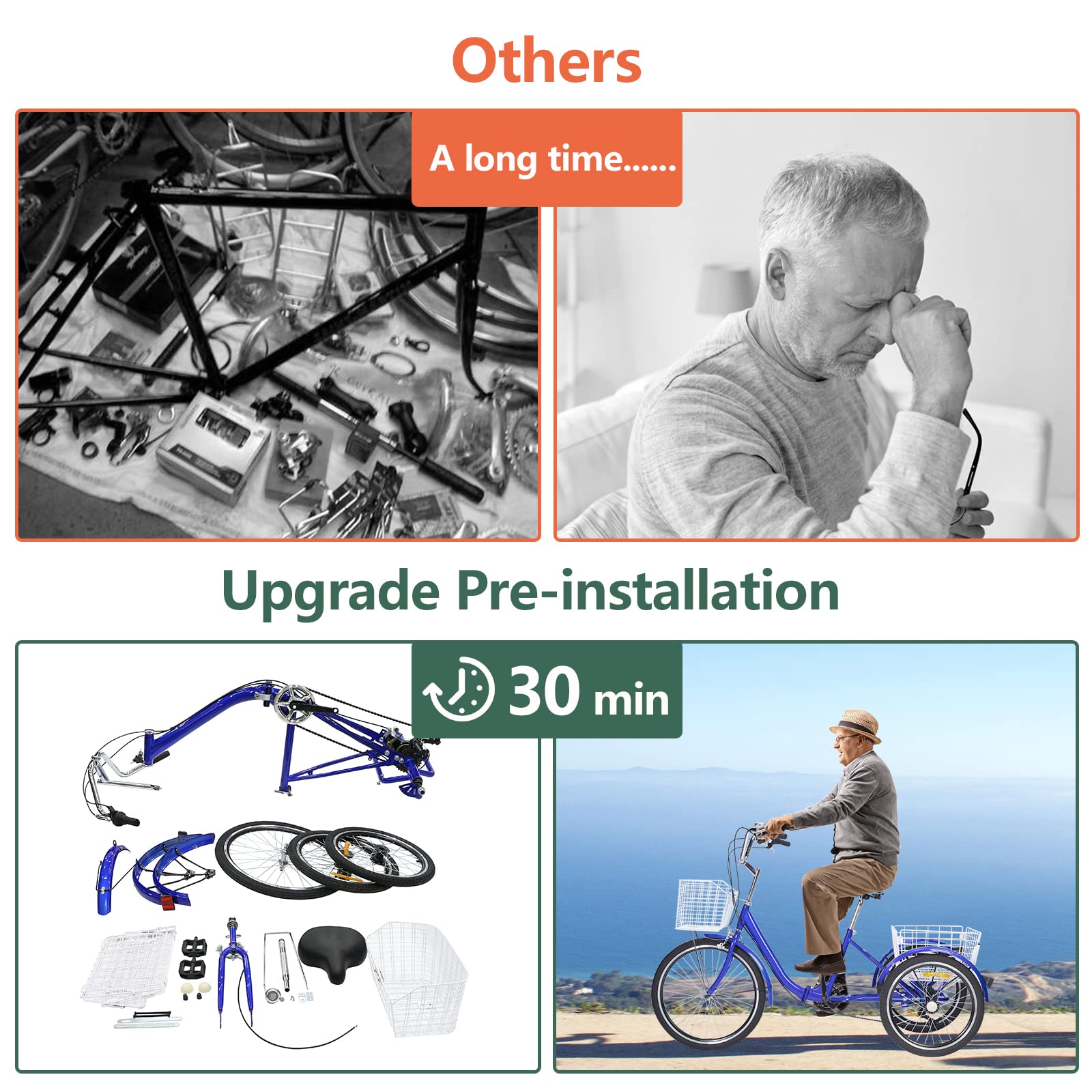 Eosaga PreInstallation Adult Folding Tricycles, 7 Speed Folding3 Wheel