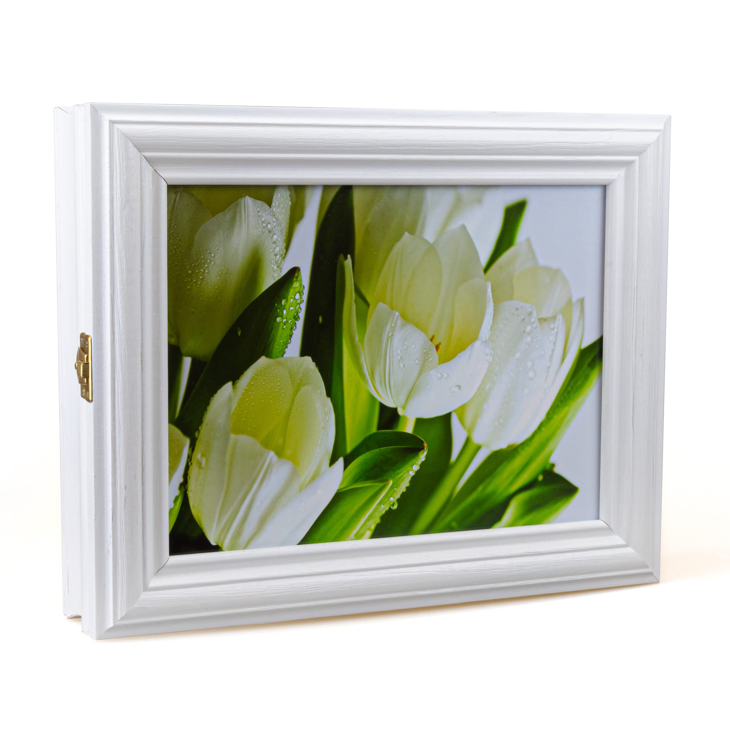 Armadietto portachiavi in legno con portachiavi, stile vintage, SKD-F9BI, bianco