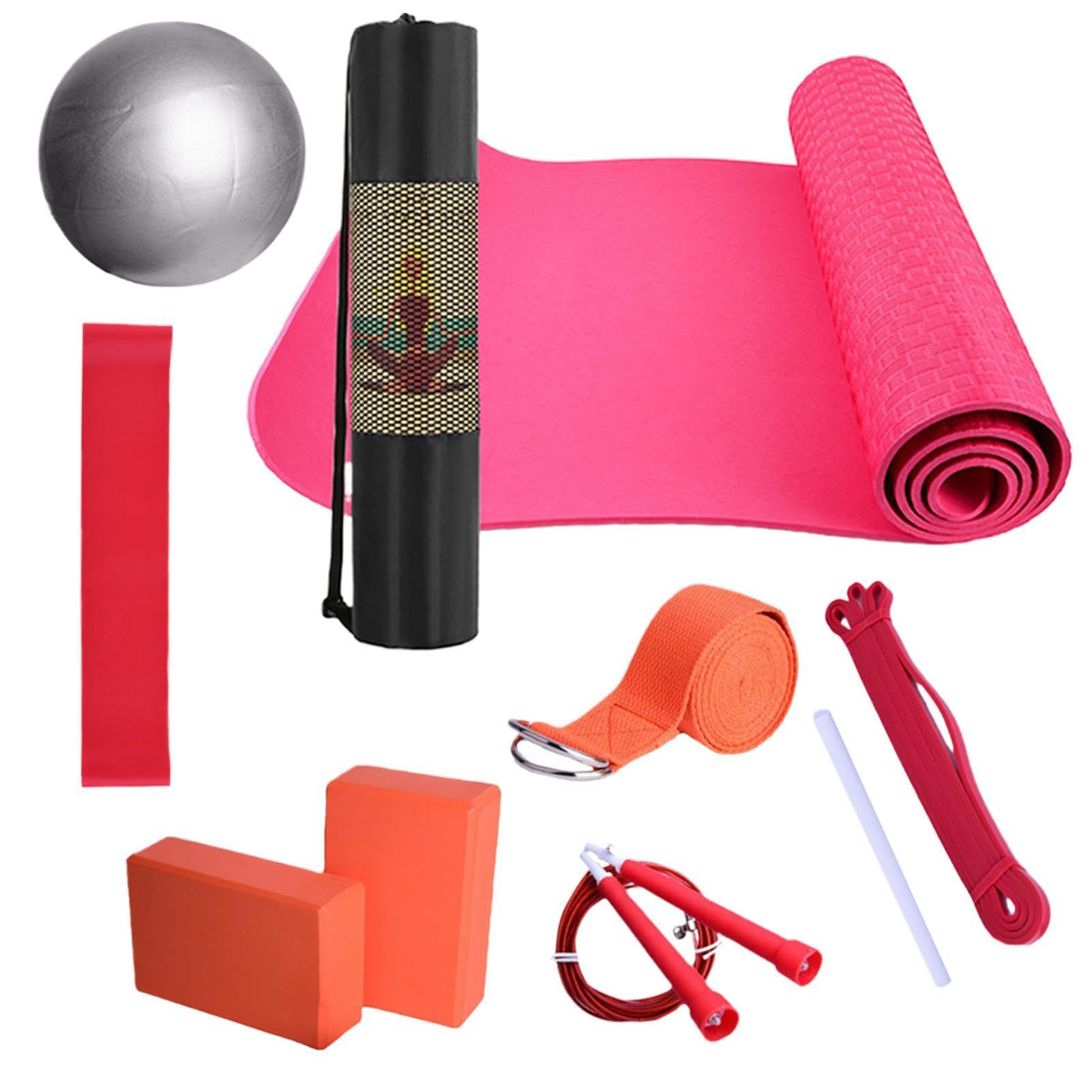 Kit yoga per allenamento a casa, tappetino da yoga con borsa per il trasporto, fascia di resistenza portatile, attrezzatura per esercizi per casa, palestra, pilates, stretching